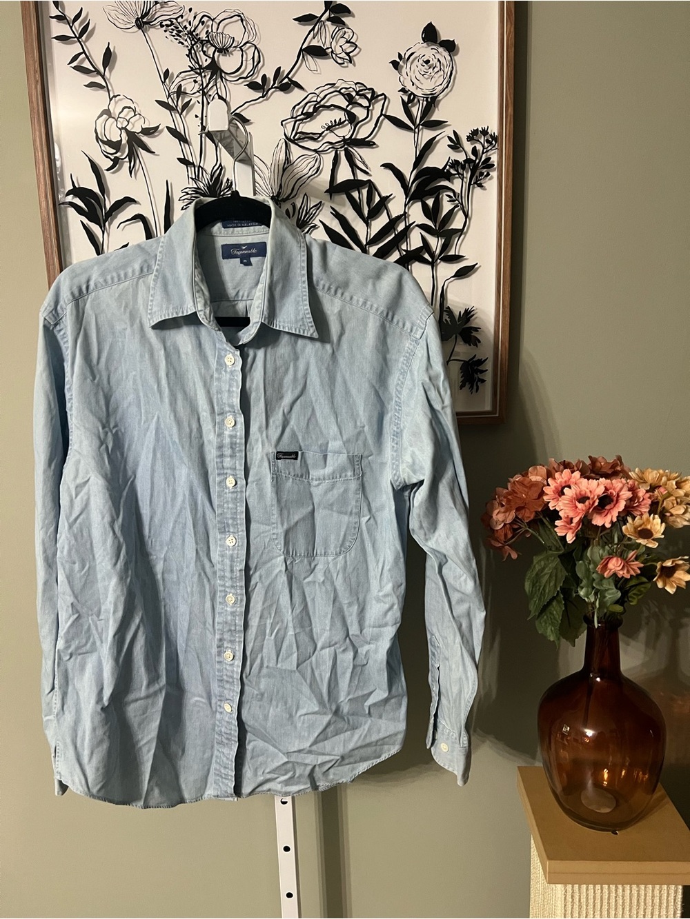 Faconnable Light Blue Long Sleeve Button Down Chambray Denim French Size Medium